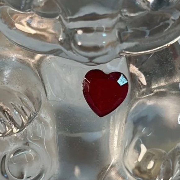 Vintage Fenton Red Ruby Heart Fenton Clear Glass Birthday Teddy Bear Figurine - Picture 4 of 15
